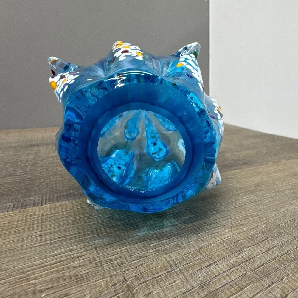 Vintage Murano Style Hand Blown Art Glass Spire Vase - Blue Confetti Murrine, 9